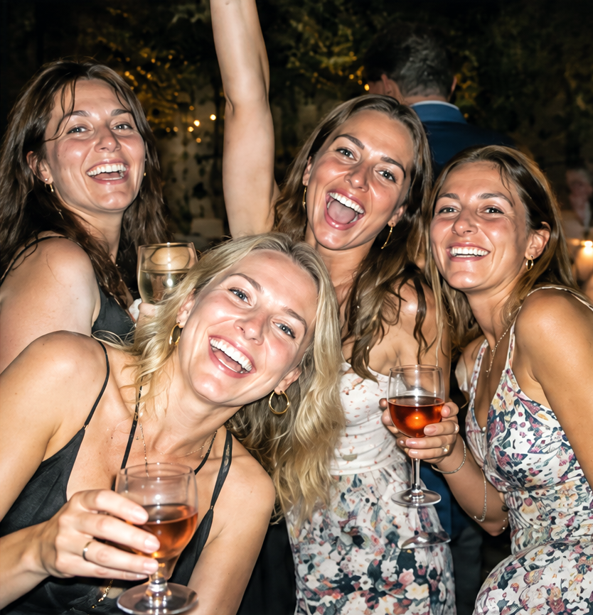 Guests celebrating with glasses of wine