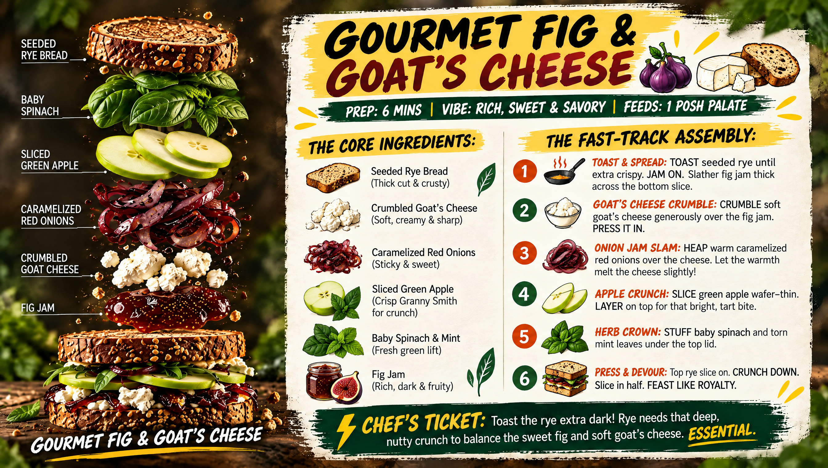 Gourmet fig and goat’s cheese recipe card