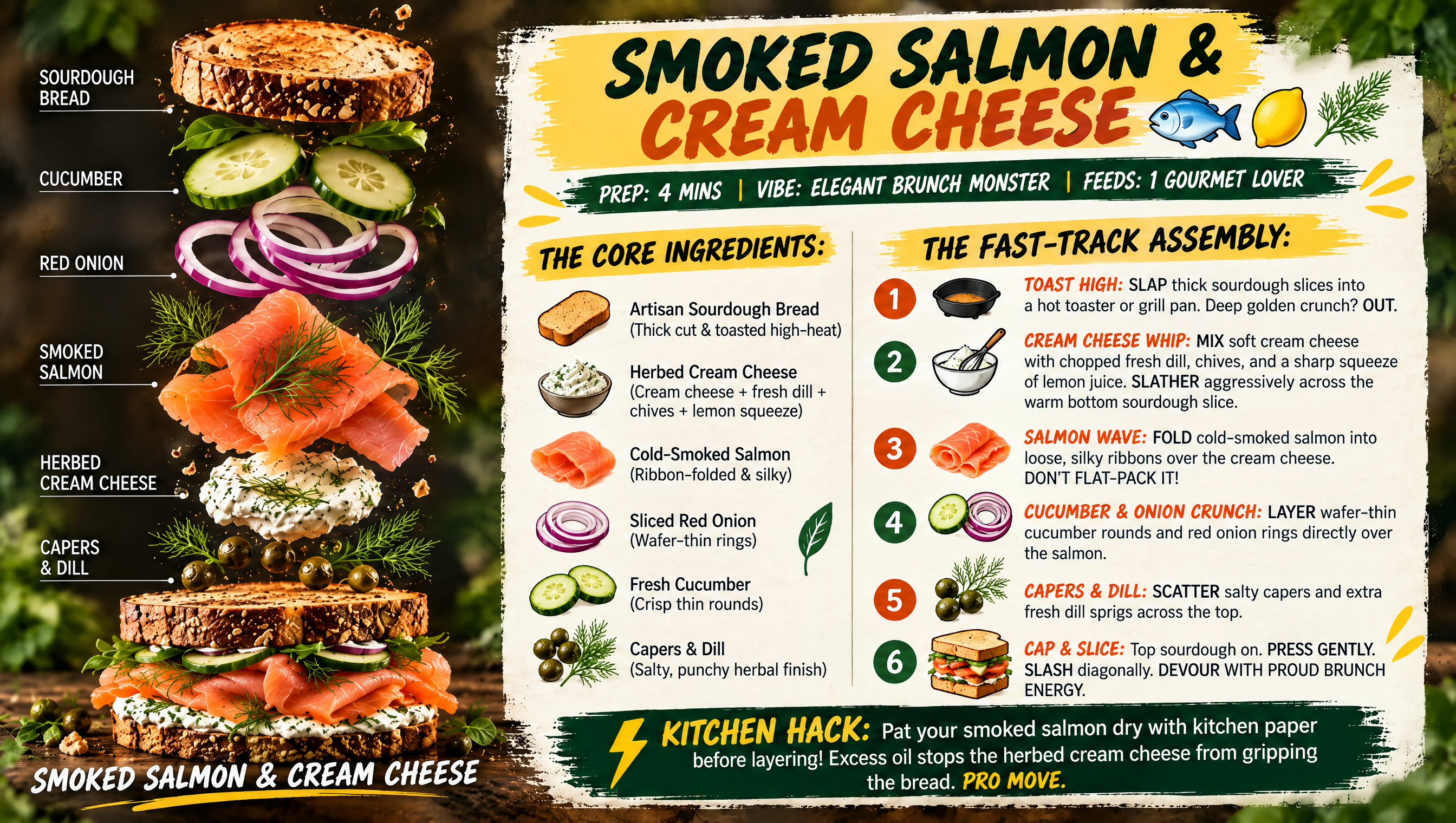 Smoked salmon and cream cheese recipe card