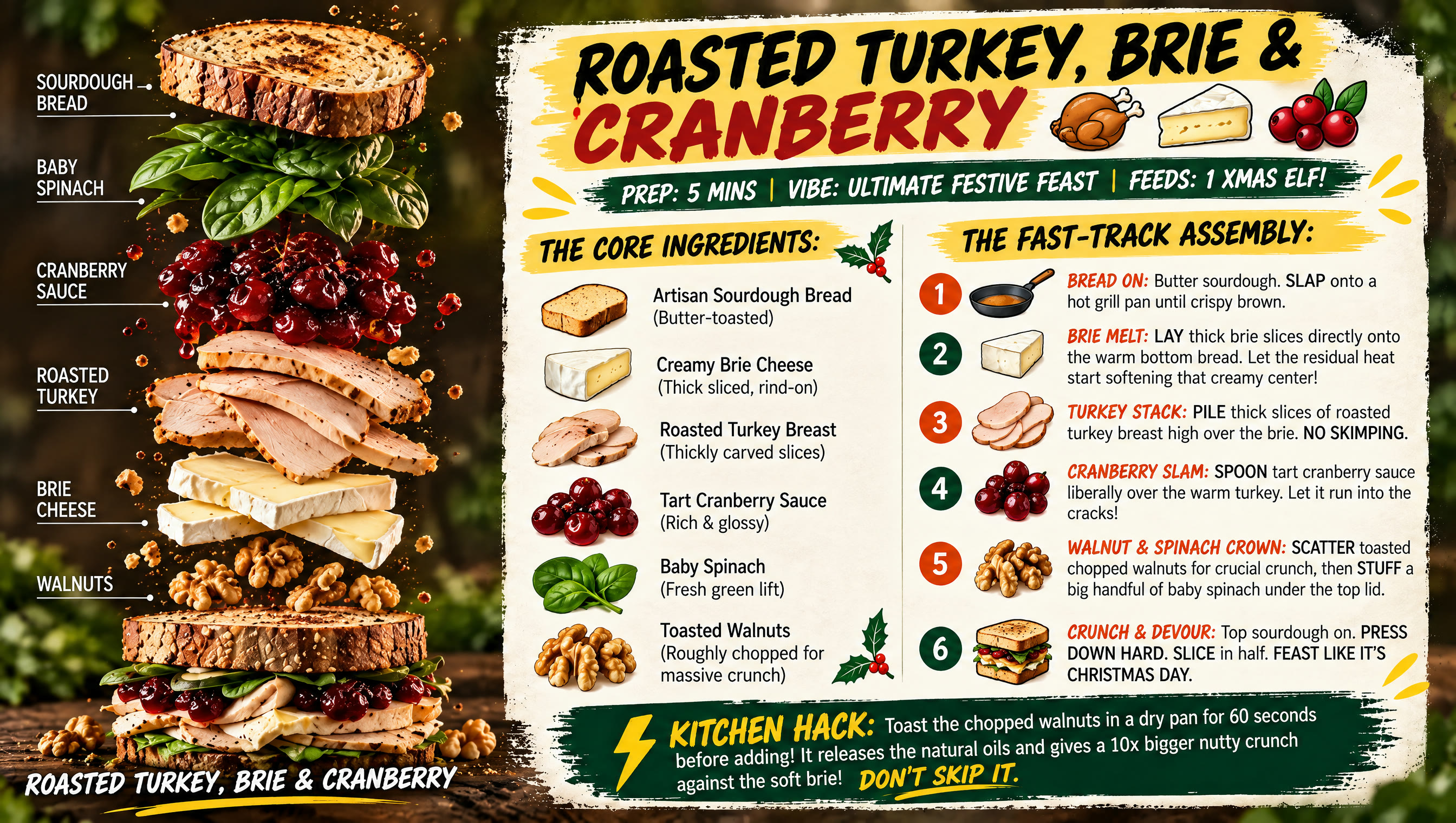 Roasted turkey, brie and cranberry recipe card