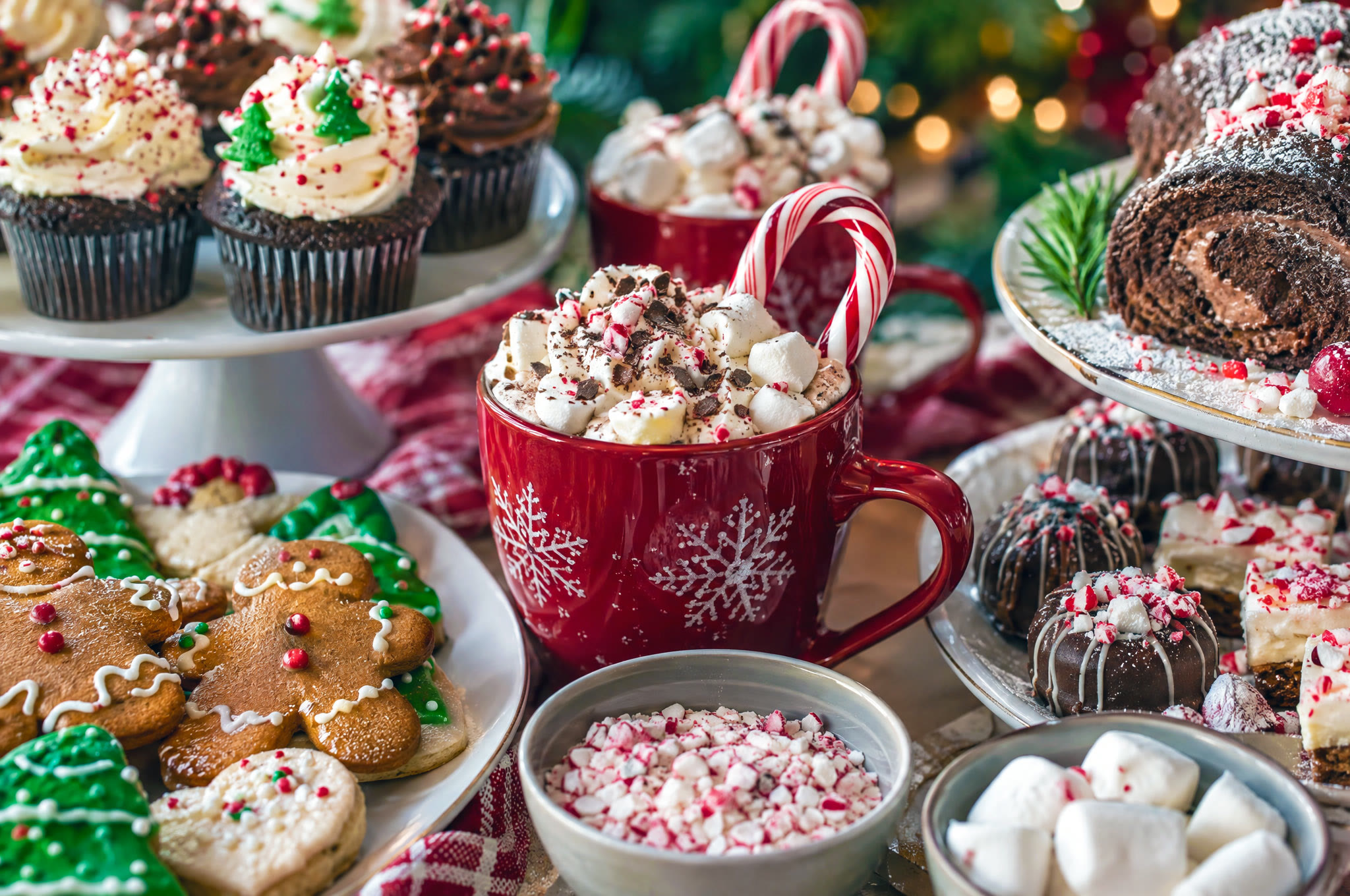 Christmas hot chocolate, gingerbread and pudding